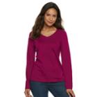 Women's Croft & Barrow&reg; Essential V-neck Top, Size: Large, Dark Pink