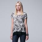 Petite Simply Vera Vera Wang Printed Chiffon Trim Tee, Women's, Size: S Petite, Oxford
