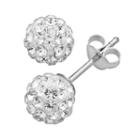 Silver Plated Crystal Ball Stud Earrings, Women's, White