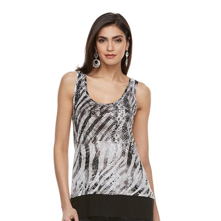 Women's Jennifer Lopez Print Mesh-trim Tank, Size: Medium, Black