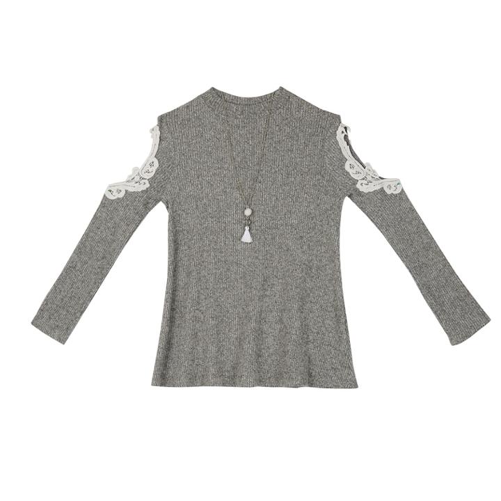 Girls 7-16 Iz Amy Byer Lace Trim Cold Shoulder Top With Necklace, Size: Small, Light Grey