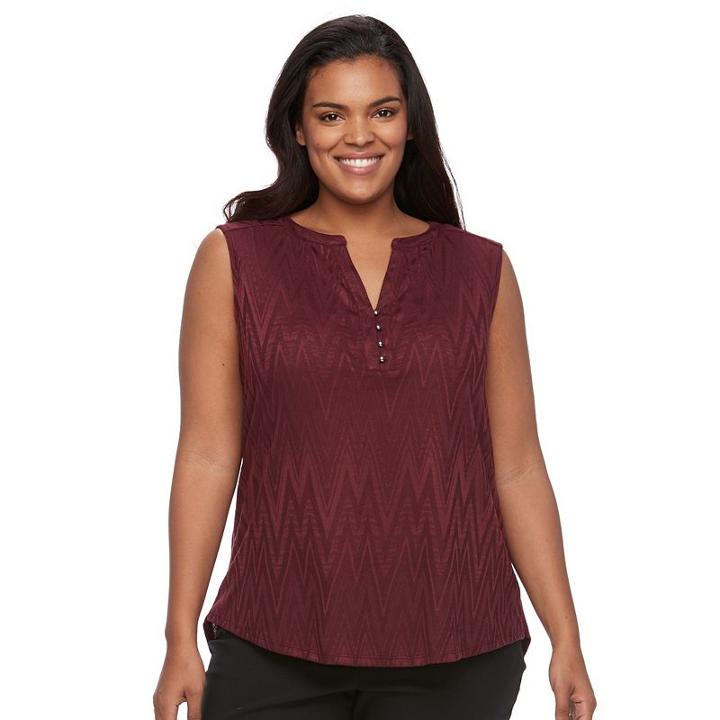 Plus Size Dana Buchman High-low Henley, Women's, Size: 1xl, Dark Red