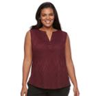 Plus Size Dana Buchman High-low Henley, Women's, Size: 1xl, Dark Red