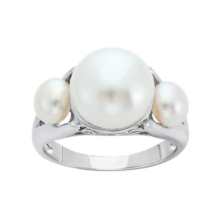 Freshwater Cultured Pearl Sterling Silver 3-stone Ring, Women's, Size: 6, White