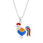 Silver Tone Crystal Rooster Pendant Necklace, Women's, Multicolor