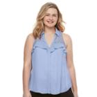 Juniors' Plus Size Candie's&reg; Ruffled Lace Sleeveless Shirt, Girl's, Size: 2xl, Light Blue