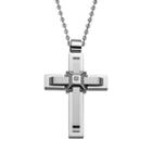 Cubic Zirconia Stainless Steel Cross Pendant Necklace - Men, Size: 22, White