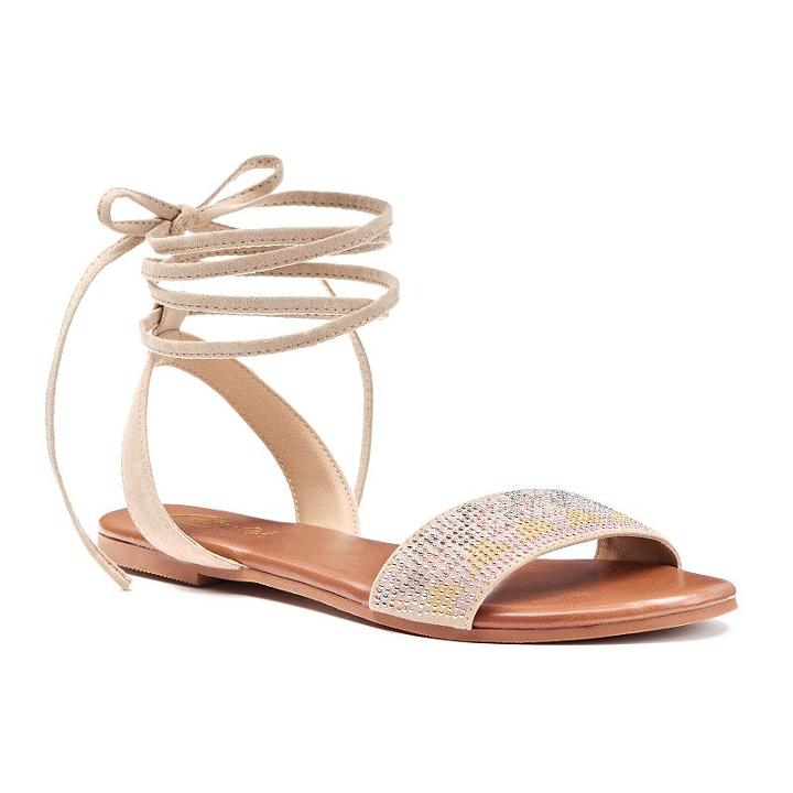 Candie's&reg; Women's Beaded Lace-up Sandals, Girl's, Size: 7.5, Brown