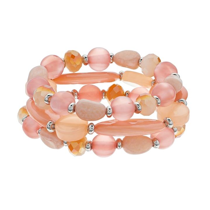 Peach Bead Stretch Bracelet Set, Women's, Pink