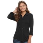 Juniors' Love, Fire Knit Button Front Shirt, Teens, Size: Xl, Black
