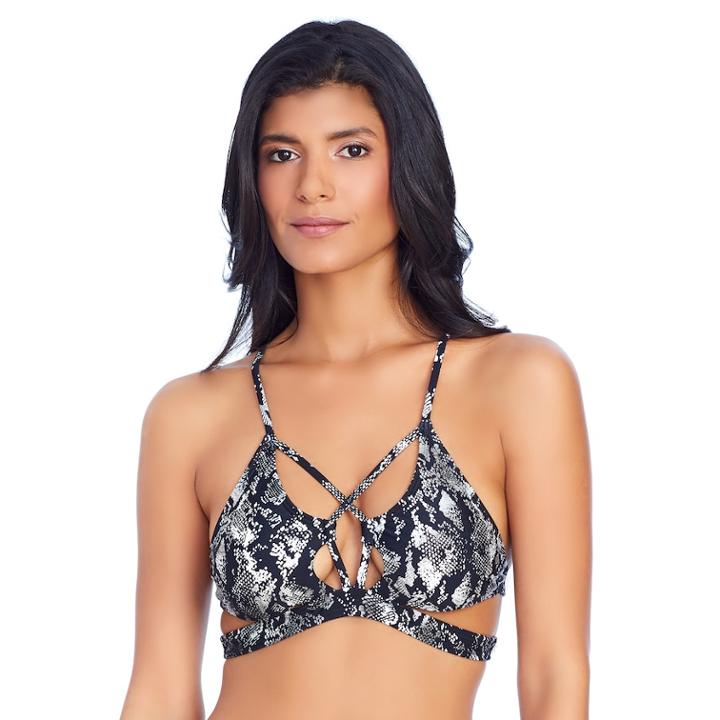 Women's Ibiza Strappy Snake Skin Print Bikini Top, Size: Small, Black