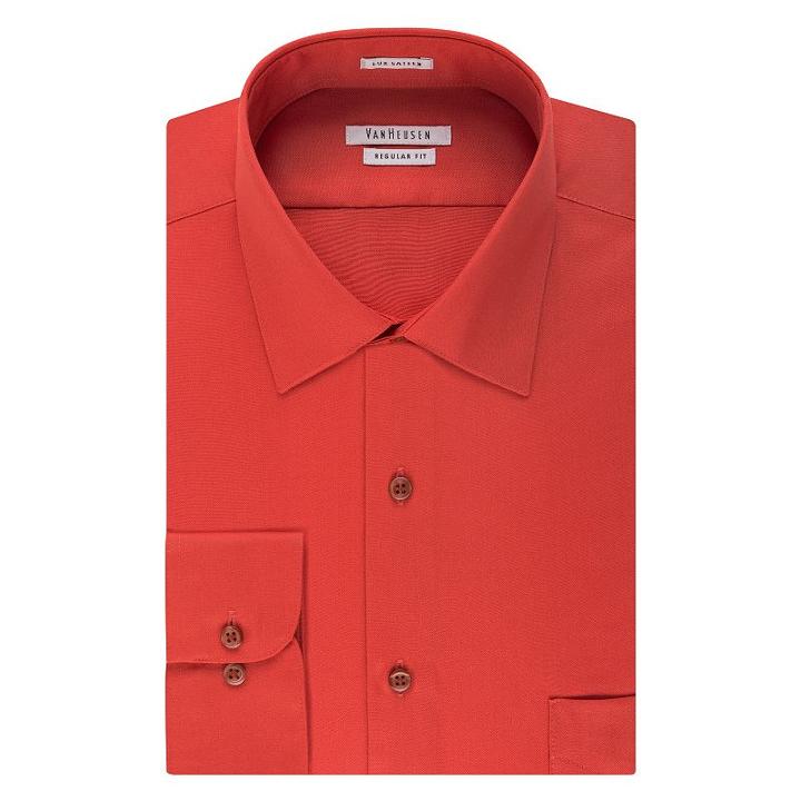 Van Heusen, Big & Tall Regular-fit Solid Lux Sateen No-iron Spread-collar Dress Shirt, Men's, Size: 18.5 32/3b, Brt Orange