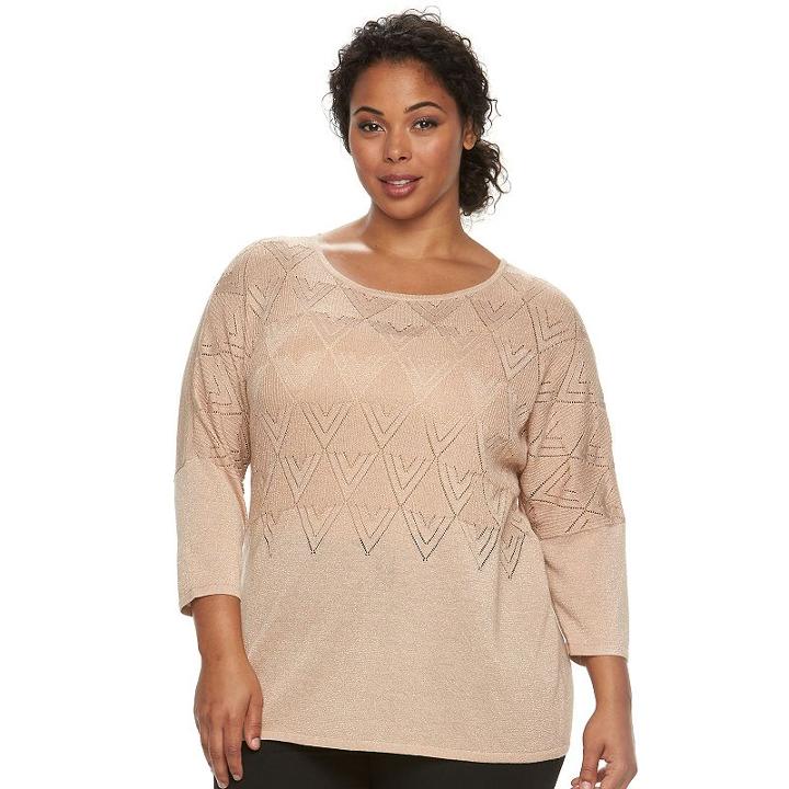 Plus Size Design 365 Chevron Open Knit Elbow Sweater, Women's, Size: 1xl, Ovrfl Oth