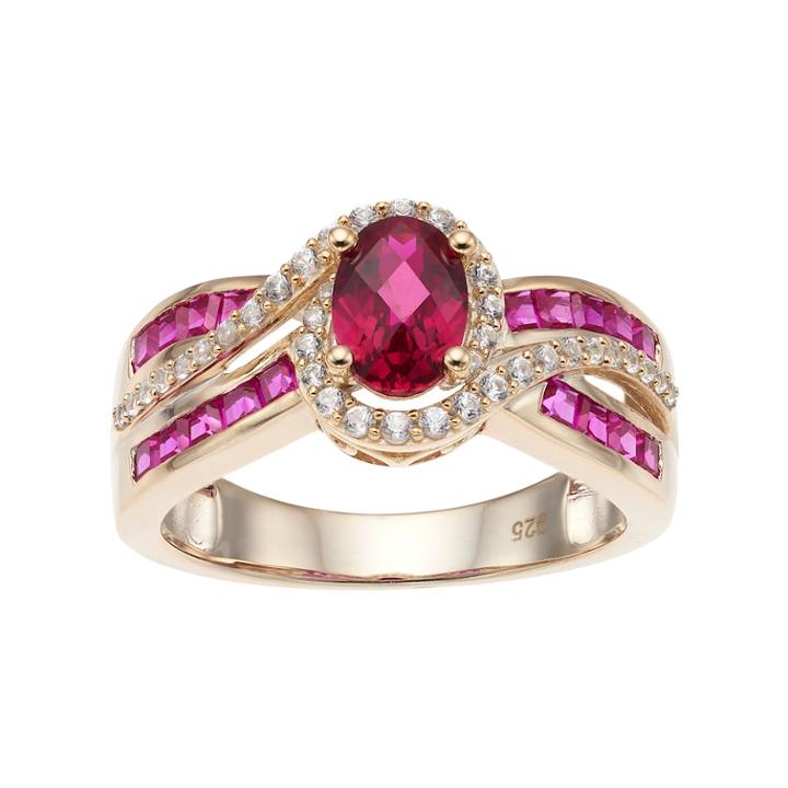 14k Gold Over Silver Lab-created Ruby & White Sapphire Oval Halo Ring, Women's, Size: 8, Red