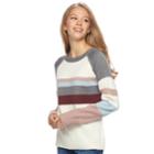 Juniors' Pink Republic Striped Long Sleeve Sweater, Teens, Size: Medium, Silver
