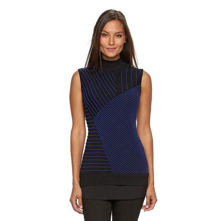 Women's Dana Buchman Textured Stripe Mock-layer Sweater, Size: Large, Dark Blue