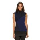 Women's Dana Buchman Textured Stripe Mock-layer Sweater, Size: Large, Dark Blue