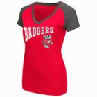 Women's Campus Heritage Wisconsin Badgers First Base V-neck Tee, Size: Medium, Light Red