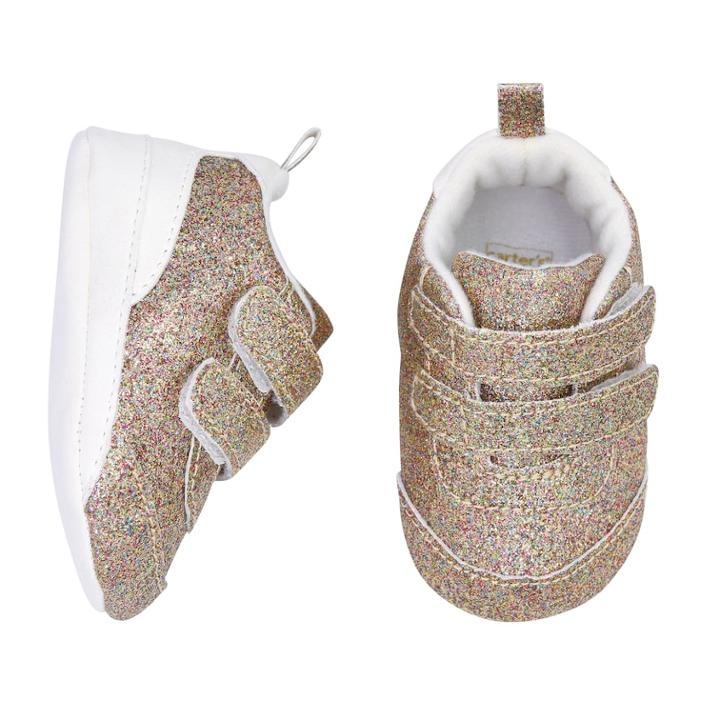 Baby Girl Carter's Glitter Sneaker Crib Shoes, Size: 0-3 Months, Multicolor