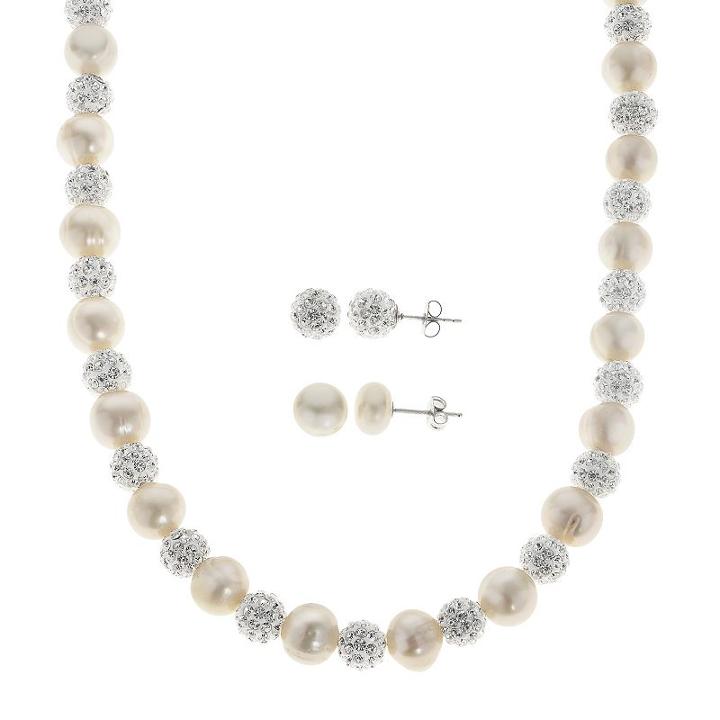 Pearlustre By Imperial Freshwater Cultured Pearl & Crystal Necklace & Stud Earring Set, Women's, Size: 18, White