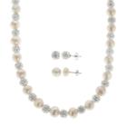 Pearlustre By Imperial Freshwater Cultured Pearl & Crystal Necklace & Stud Earring Set, Women's, Size: 18, White