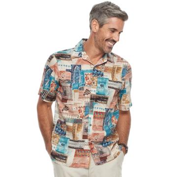 Men's Batik Bay Regular-fit Tropical Microfiber Button-down Shirt, Size: Large, Dark Green