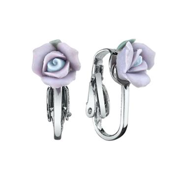 1928 Porcelain Rose Clip On Earrings, Women's, Purple