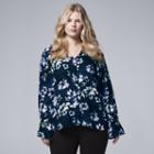 Plus Size Simply Vera Vera Wang Floral Peasant Top, Women's, Size: 2xl, Drk Purple