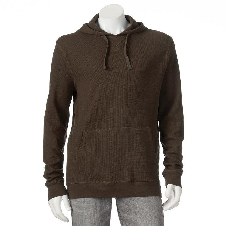 Men's Croft & Barrow&reg; Classic-fit Solid Thermal Hooded Pullover - Men, Size: Small, Brown