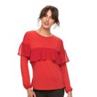 Women's Elle&trade; Solid Ruffle Top, Size: Large, Red