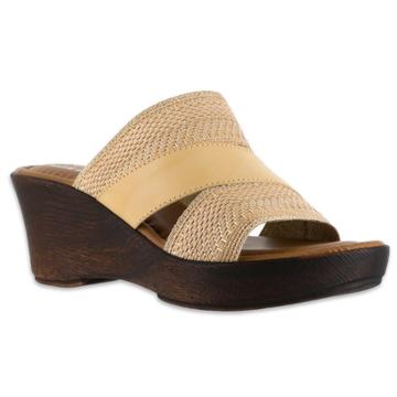 Tuscany By Easy Street Positano Women's Wedge Sandals, Size: Medium (8), Beig/green (beig/khaki)