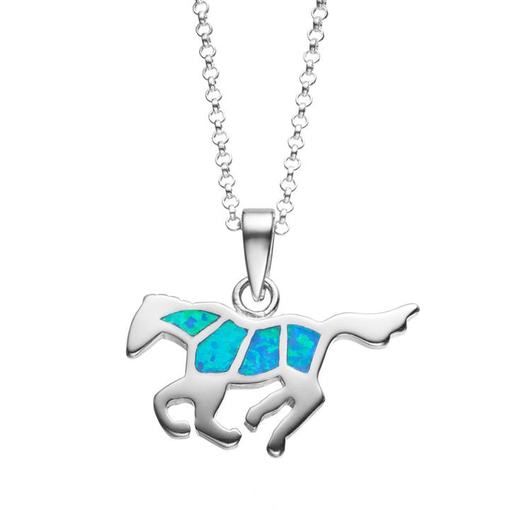 Journee Collection Blue Opal Sterling Silver Horse Pendant Necklace, Women's, Size: 18
