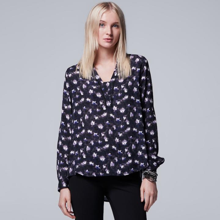 Petite Simply Vera Vera Wang Abstract Print Blouse, Women's, Size: M Petite, Drk Purple