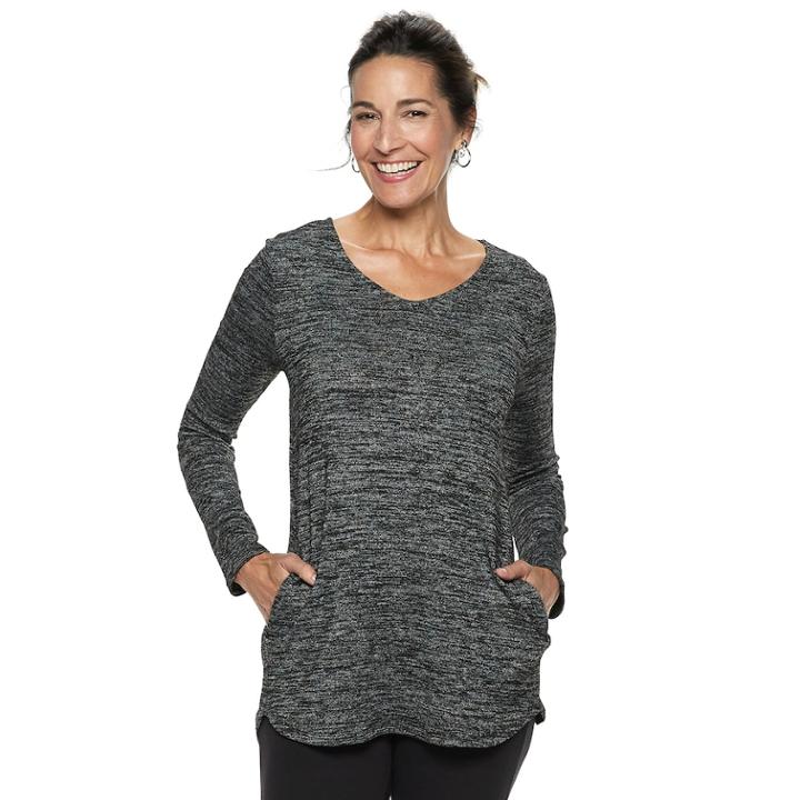 Women's Dana Buchman Everyday Casual Curved Hem V-neck Top, Size: Small, Black