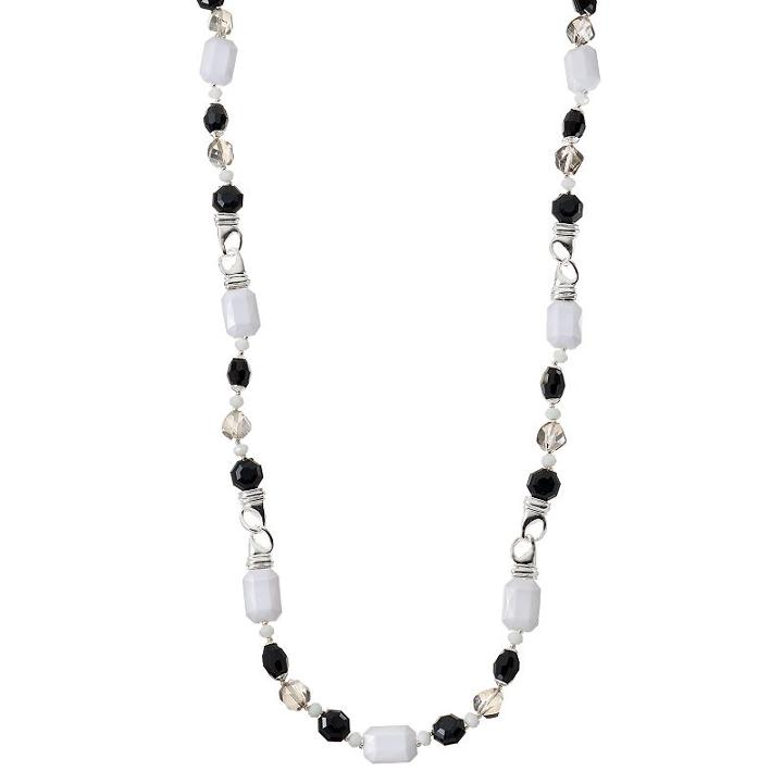 Napier Long Black & White Beaded Link Necklace, Women's, Multicolor