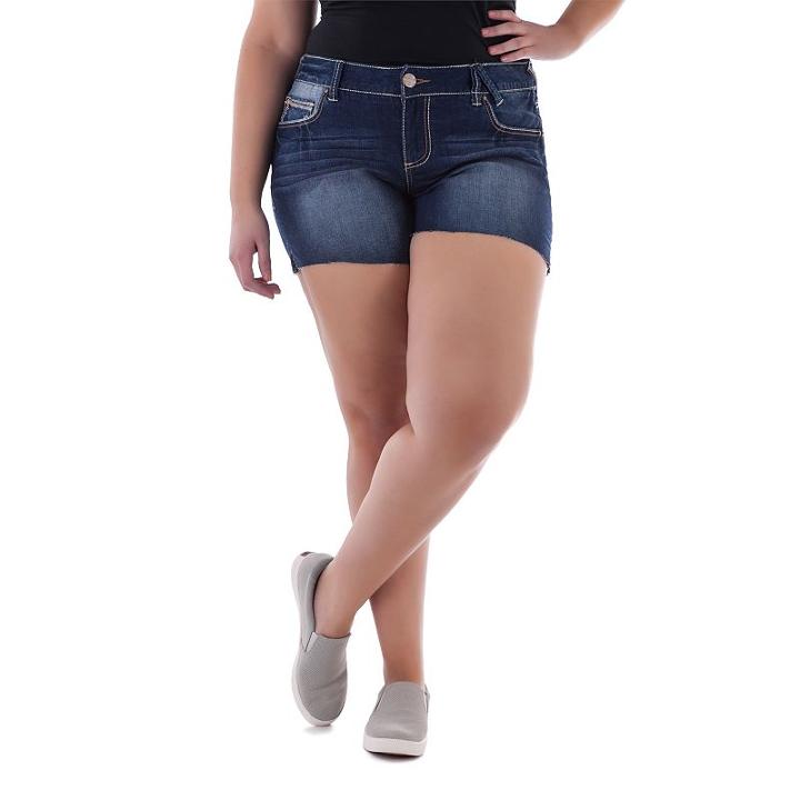 Juniors' Plus Size Amethyst Embroidered Denim Midi Shorts, Girl's, Size: 18 W, Purple Oth