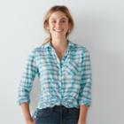 Women's Sonoma Goods For Life&trade; Plaid Tie-front Shirt, Size: Large, Med Blue