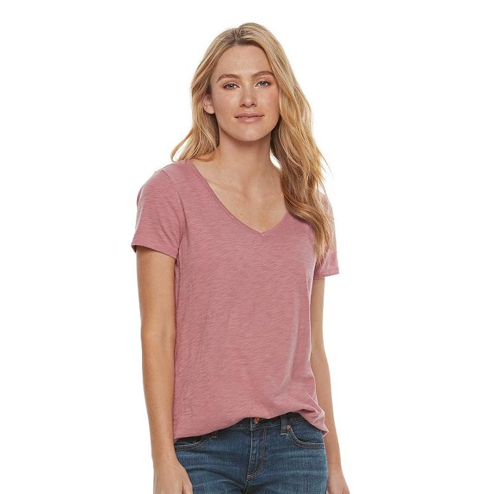 Women's Sonoma Goods For Life&trade; Slubbed V-neck Tee, Size: Medium, Med Pink