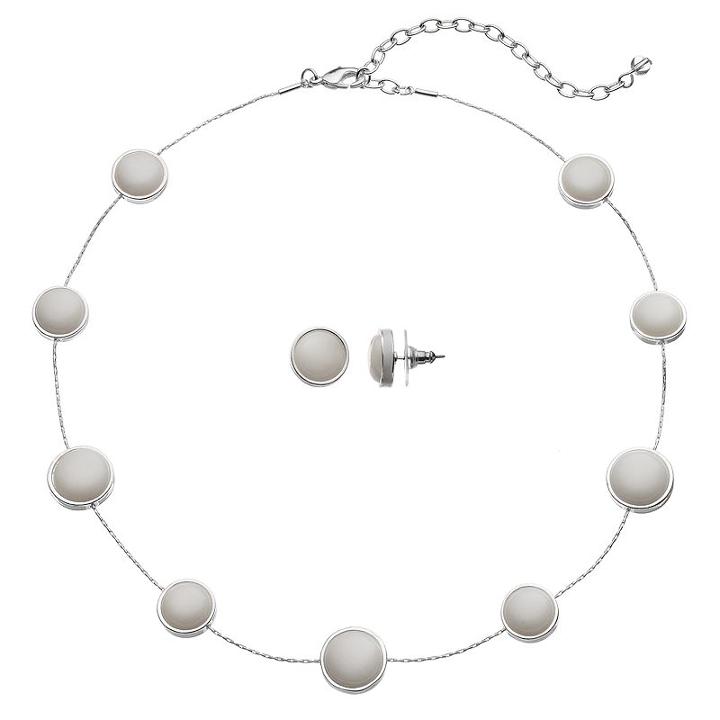 Napier Circle Station Necklace & Stud Earring Set, Women's, White