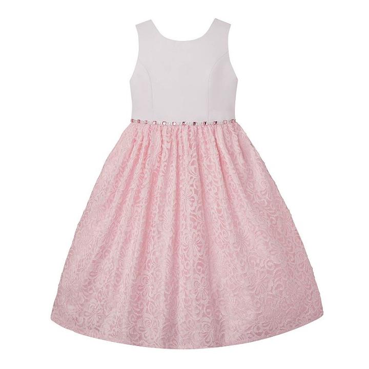 Girls 7-16 American Princess Rhinestone Waist & Lace Skirt Dress, Size: 10, White Oth