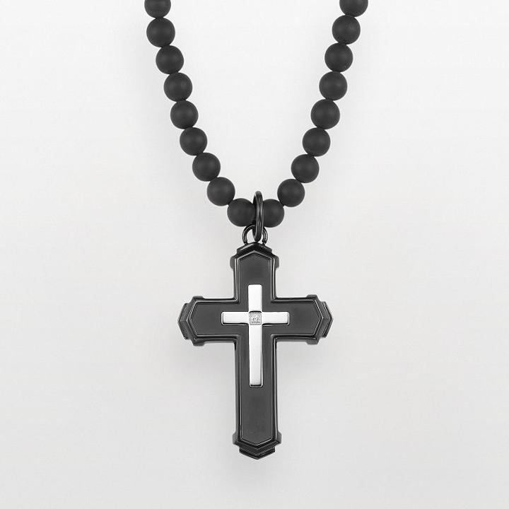 Axl By Triton Stainless Steel Black Ion Plate Diamond Accent Cross Pendant - Men, Size: 18