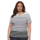 Plus Size Croft & Barrow&reg; Lace-up Tee, Women's, Size: 1xl, Black