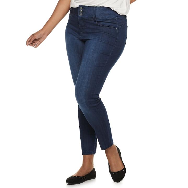 Juniors' Plus Size Almost Famous High-waisted Skinny Jeans, Teens, Size: 18, White