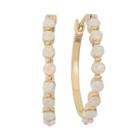Lab-created Opal 18k Gold Over Silver Hoop Earrings, Women's, White