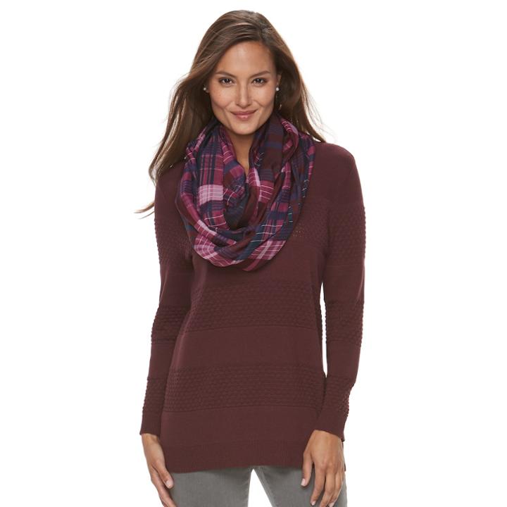 Women's Croft & Barrow&reg; Textured Sweater & Scarf, Size: Large, Red