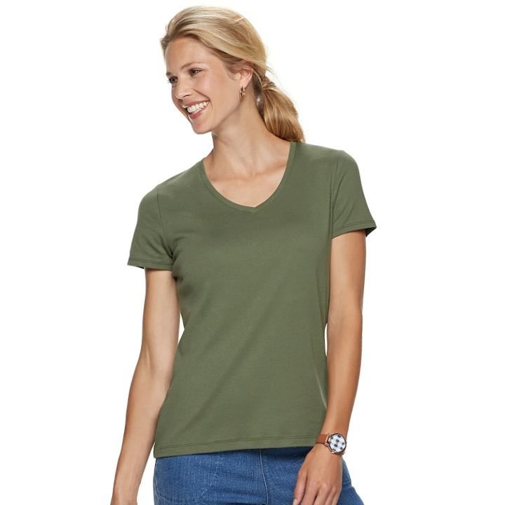 Women's Croft & Barrow&reg; Essential Classic V-neck Tee, Size: Small, Dark Green