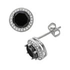 Silver Plate Black And White Cubic Zirconia Frame Stud Earrings, Women's