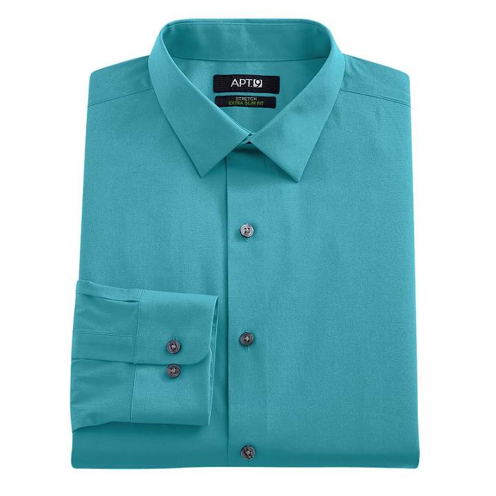 Men's Apt. 9&reg; Extra-slim Solid Stretch Dress Shirt, Size: 17.5-34/35, Turquoise/blue (turq/aqua)