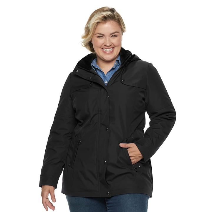 Plus Size Weathercast Hooded Bonded Anorak Jacket, Women's, Size: 2xl, Black