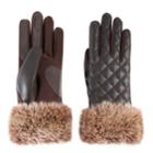 Women's Isotoner Faux Fur Cuff Quilted Tech Gloves, Size: L-xl, Brown